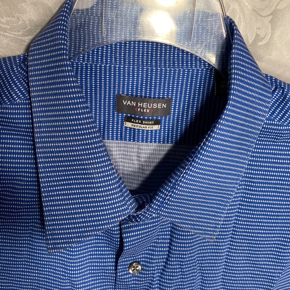 Van Heusen flex men’s dress shirt long sleeve button down blue white 17.5 32 33 - Picture 3 of 8